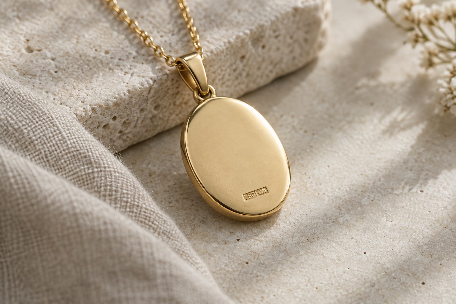 Illustration: the smooth solid back of a gold pendant, macro