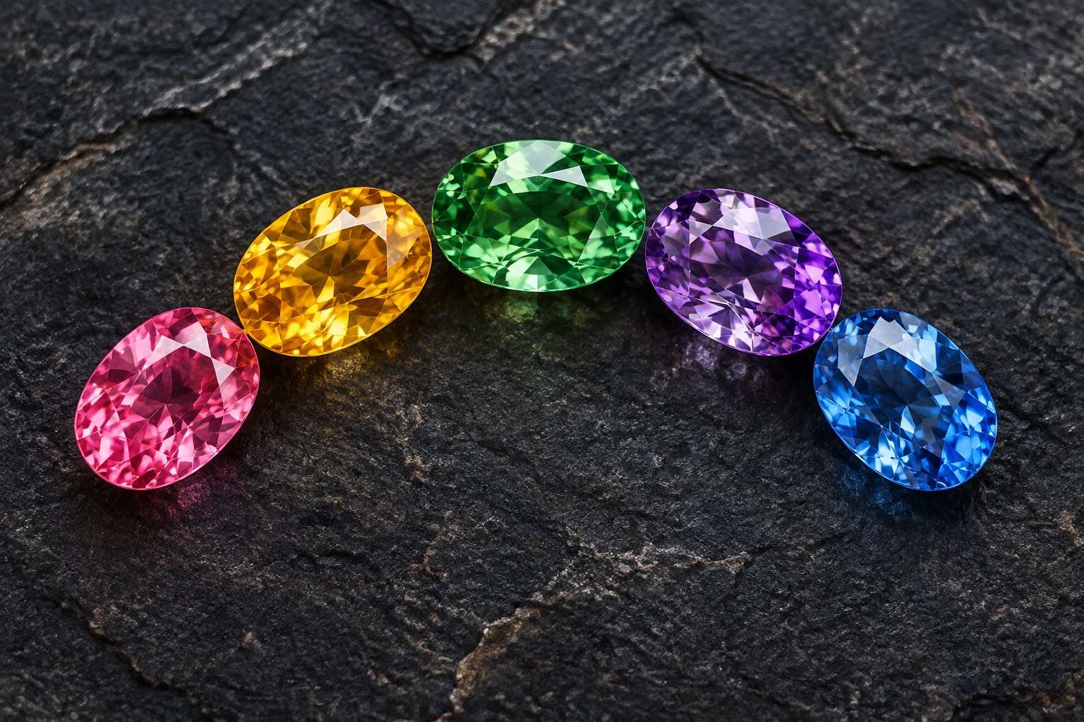 Illustration of fancy sapphires in many colours (AI illustration, not a Shewah product)