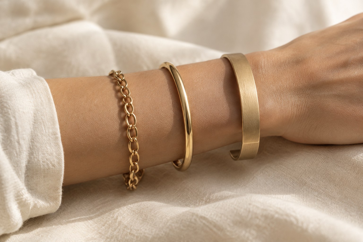 Illustration: a chain, a bangle and a cuff side by side showing fit differences