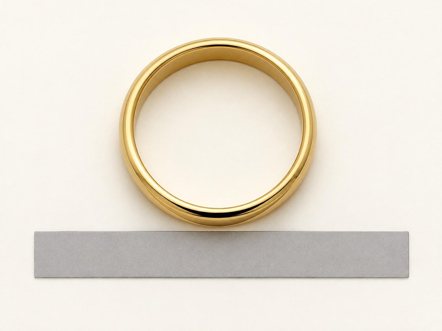 AI illustration of a round ring opening beside a blank strip, not a printable measurement scale.