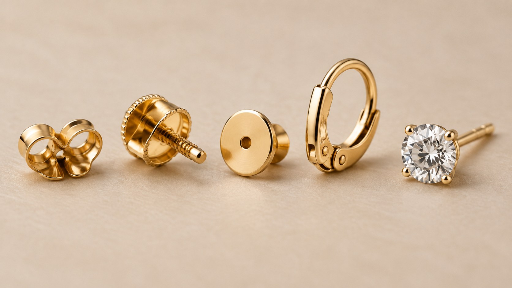 Earring back types beside a single stud
