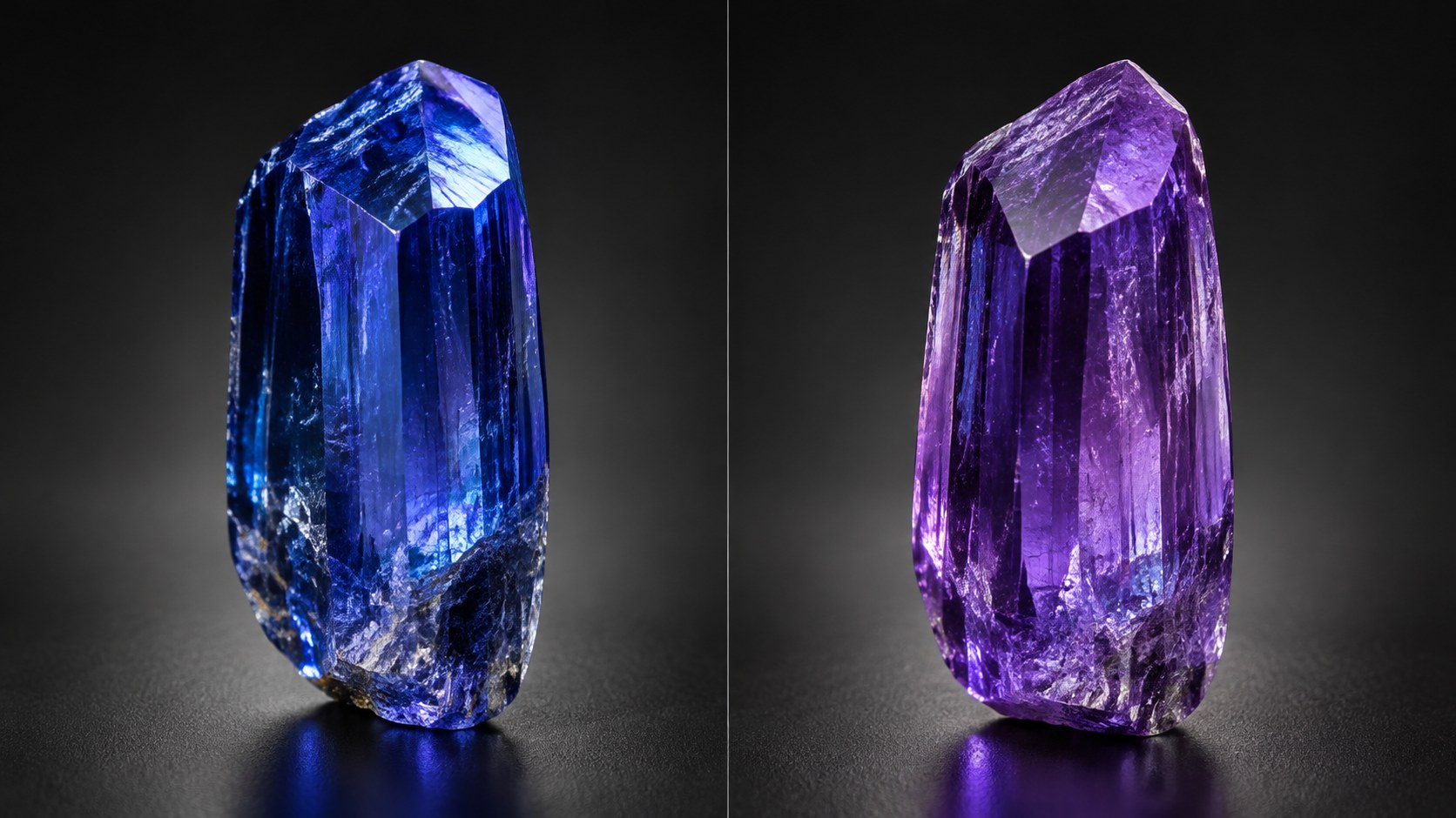 One tanzanite crystal showing blue and violet pleochroism