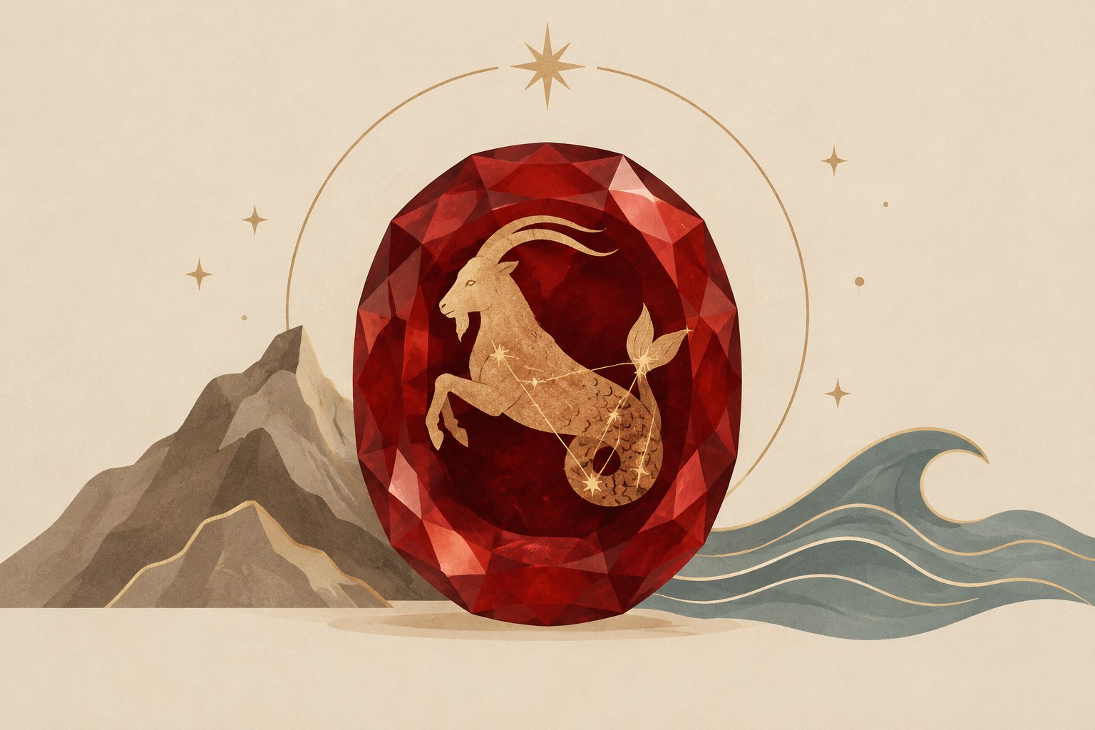 Illustration: a ruby with a Capricorn constellation