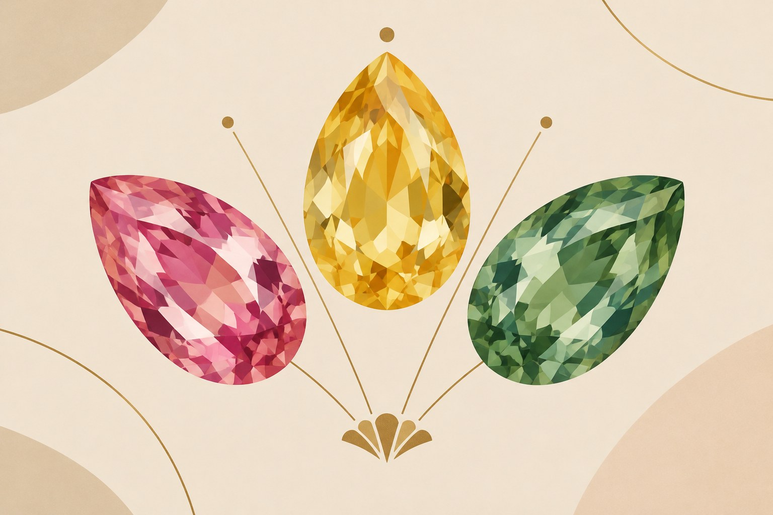 Illustration: fancy sapphires in pink, yellow and green