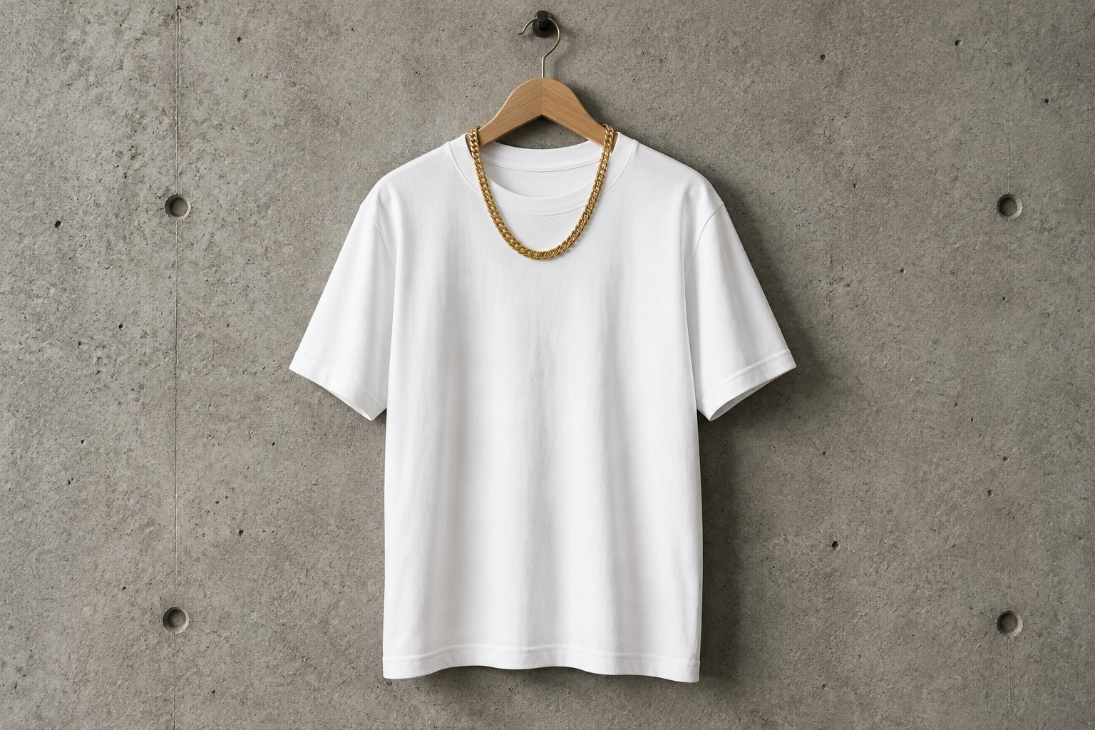 Illustration of a gold chain over a white tee (AI illustration, not a Shewah product)