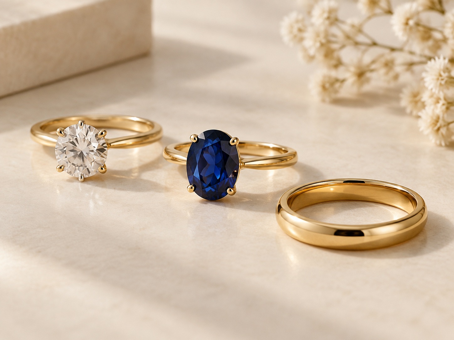 AI illustration of three different ring styles for a design comparison.
