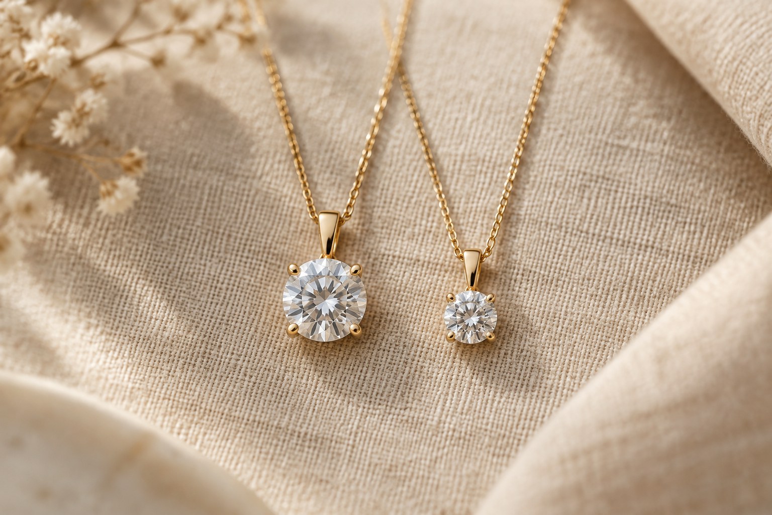 Illustration: two diamond pendants of different sizes side by side for scale