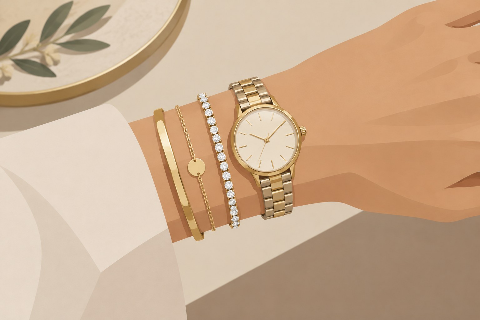 Illustration: a slim line bracelet stacked with a watch