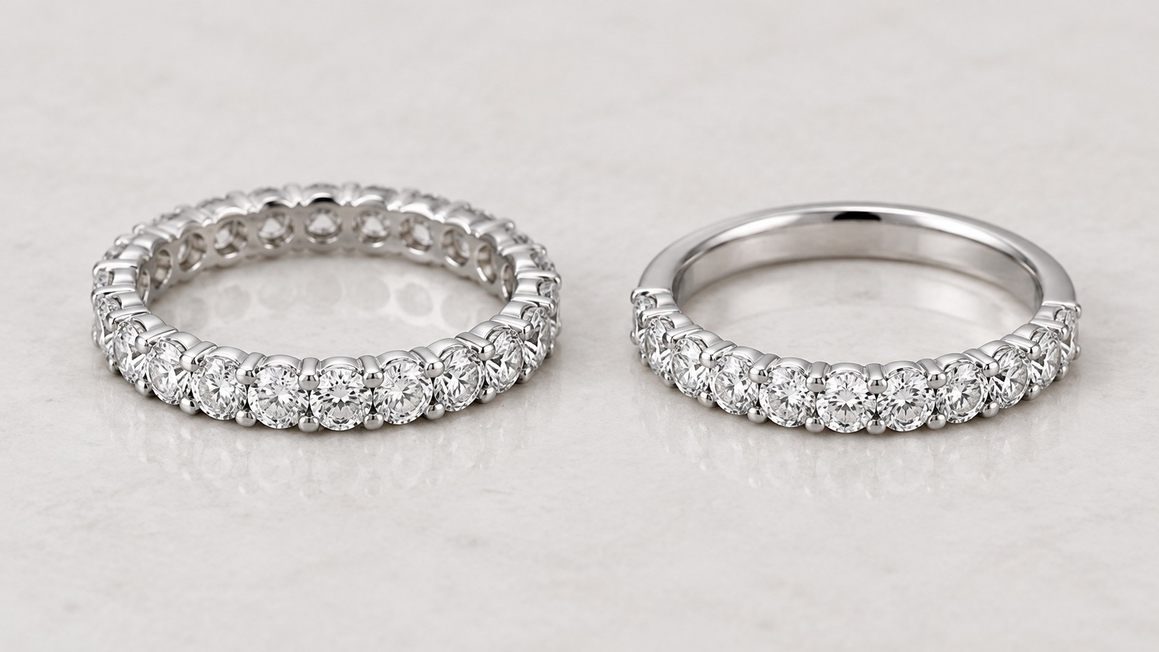 AI-generated illustration comparing a full eternity ring and a half-eternity ring
