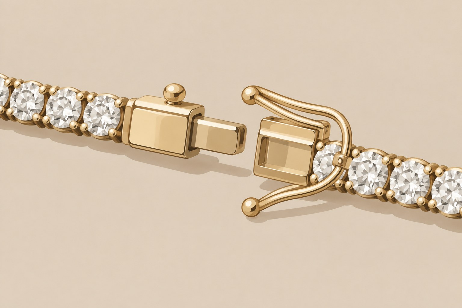 Illustration: a tennis bracelet clasp with a safety catch