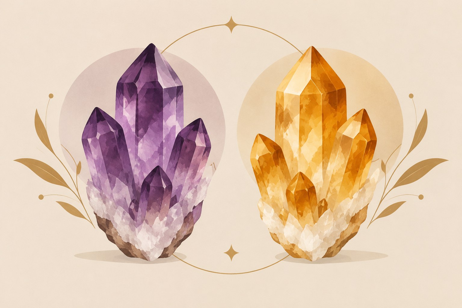 Illustration: amethyst and citrine crystals side by side