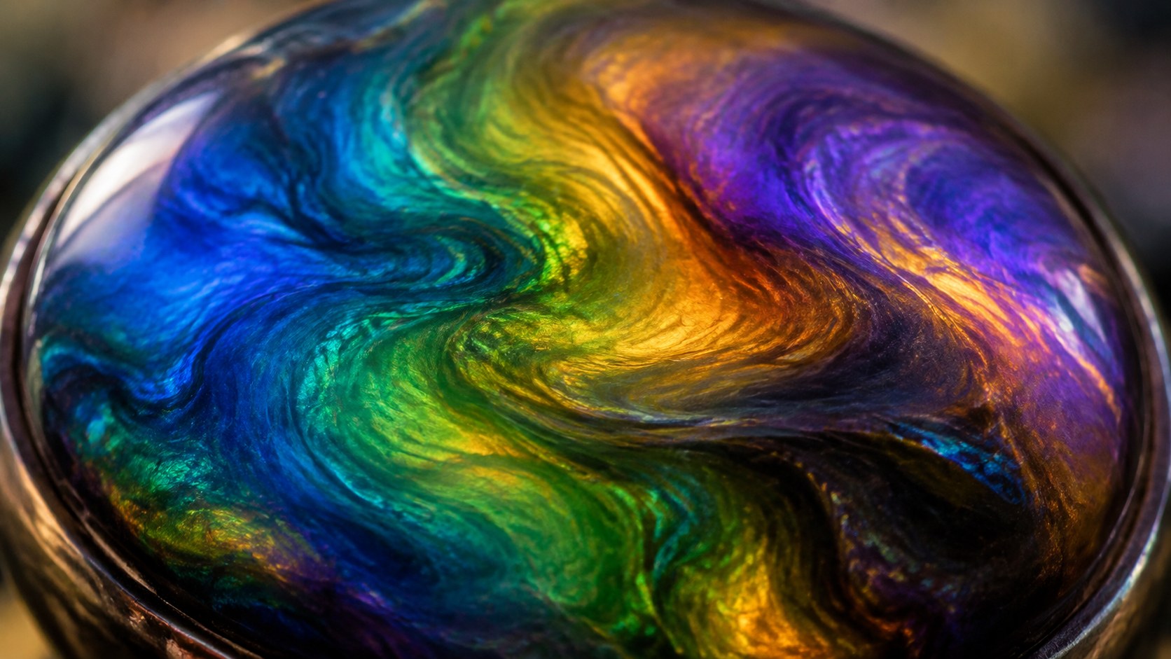 AI-generated illustration of a mood ring stone surface swirling with blue, green, amber and violet colours