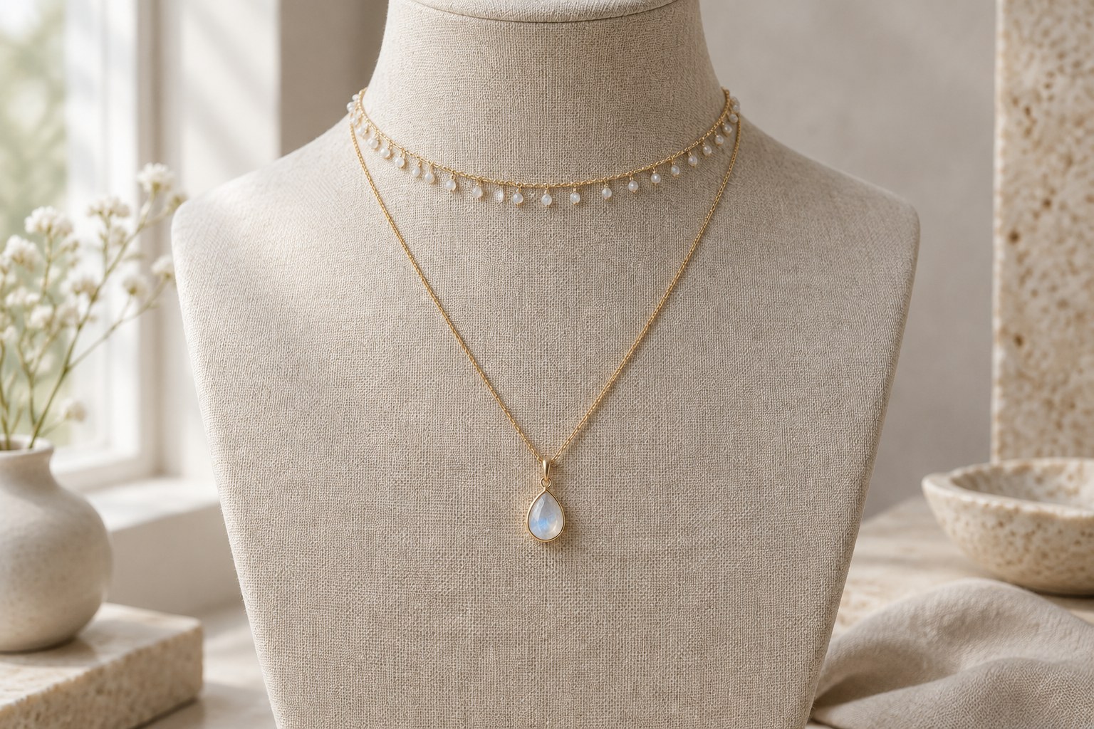 Illustration: a choker layered with a longer pendant chain below